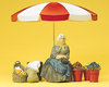 Marktfrau, Schirm, Körbe